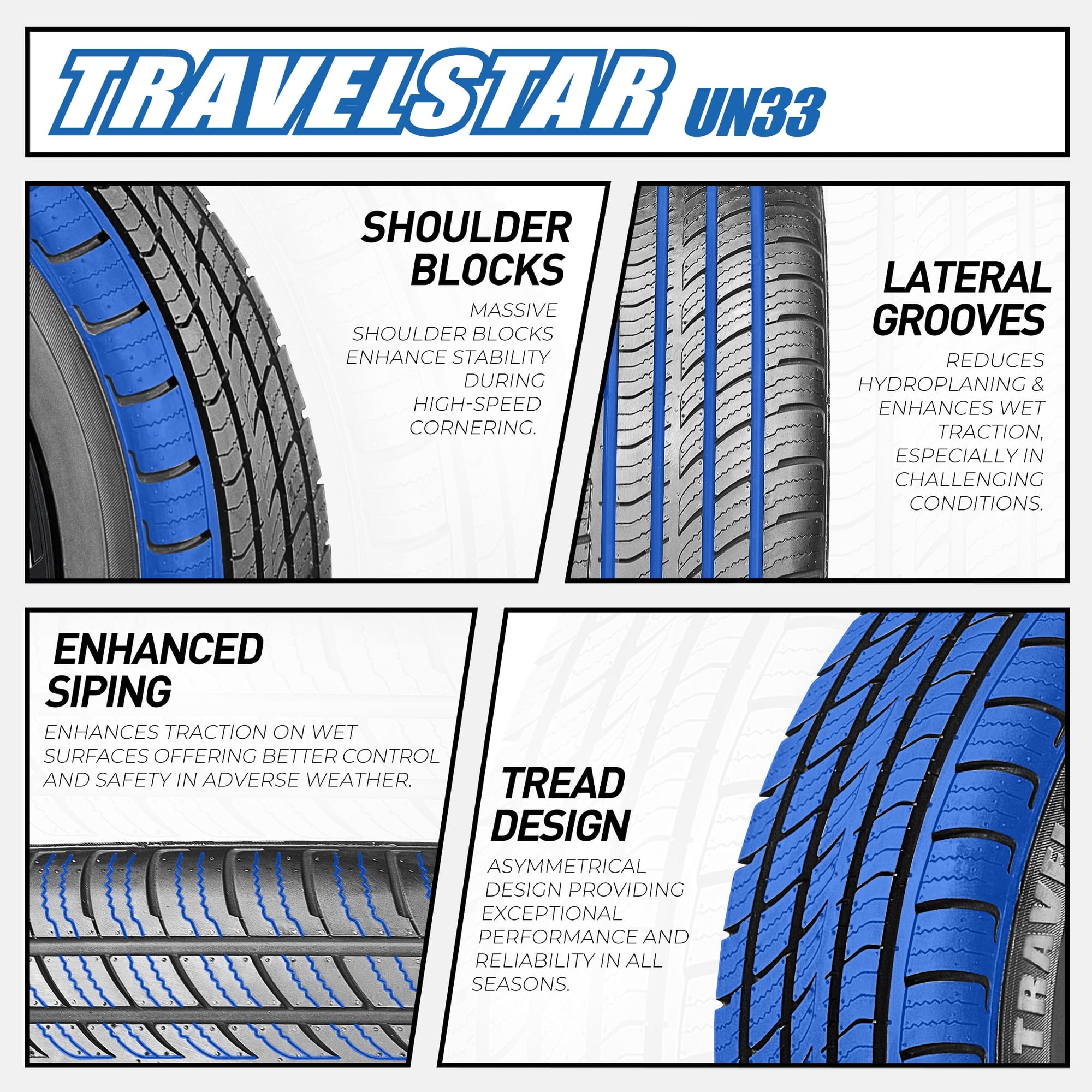 Travelstar UN33 215/55R17 94V High Performance All Season Passenger Tires 215/55/17 (Tire Only)