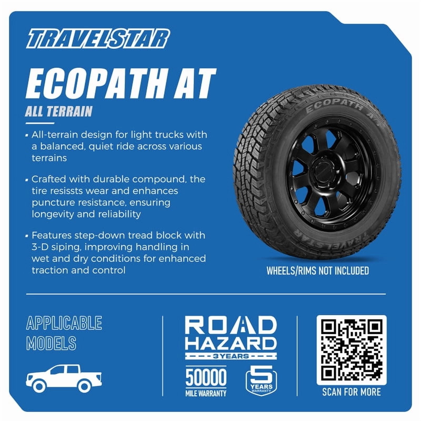 Travelstar Ecopath AT LT245/75R17 LT245/75/17 10 Ply 121/118S All Terrain Light Truck Tire(No Rim)