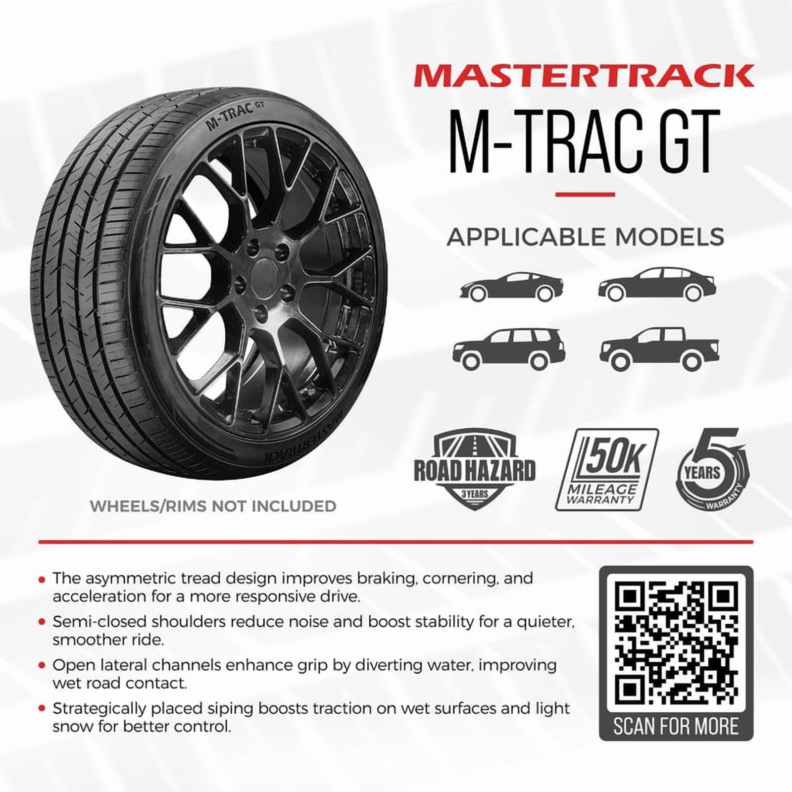 Mastertrack M-TRAC GT 245/40ZR19 245/40 R19 98W XL High Performance Passenger Tires(No Wheels)