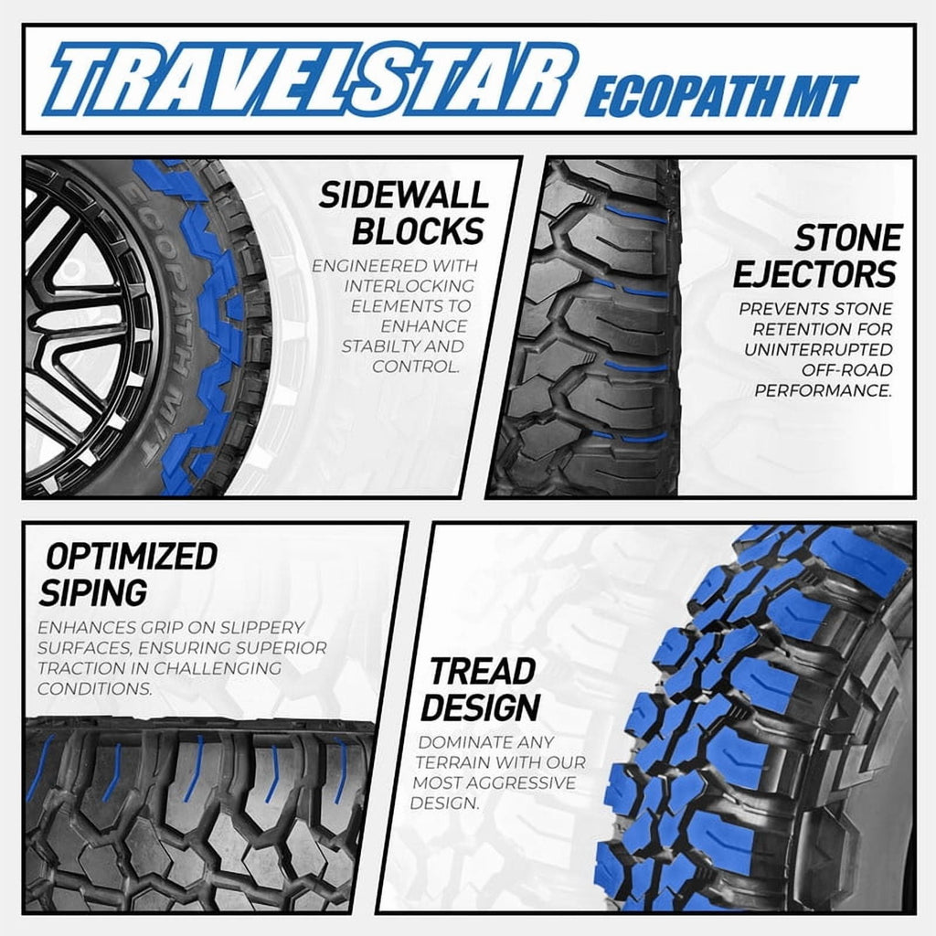 Travelstar Ecopath MT LT35X12.50R24 10 Ply 114Q Load Range E SUV Light Truck Mud Terrain Tire 35/12.50R24 MT (Tire Only)