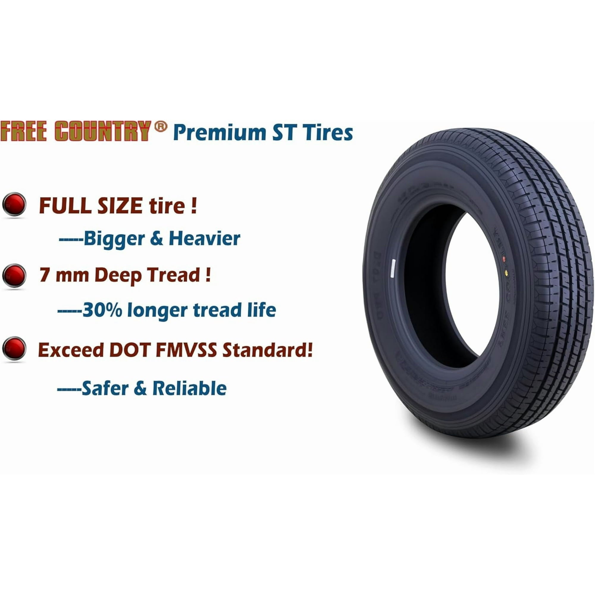 Free Country New PremiumST225/75R15 10 Ply Load Range E w/Featured Side Scuff Guard Trailer Radial Tires, Set of 4