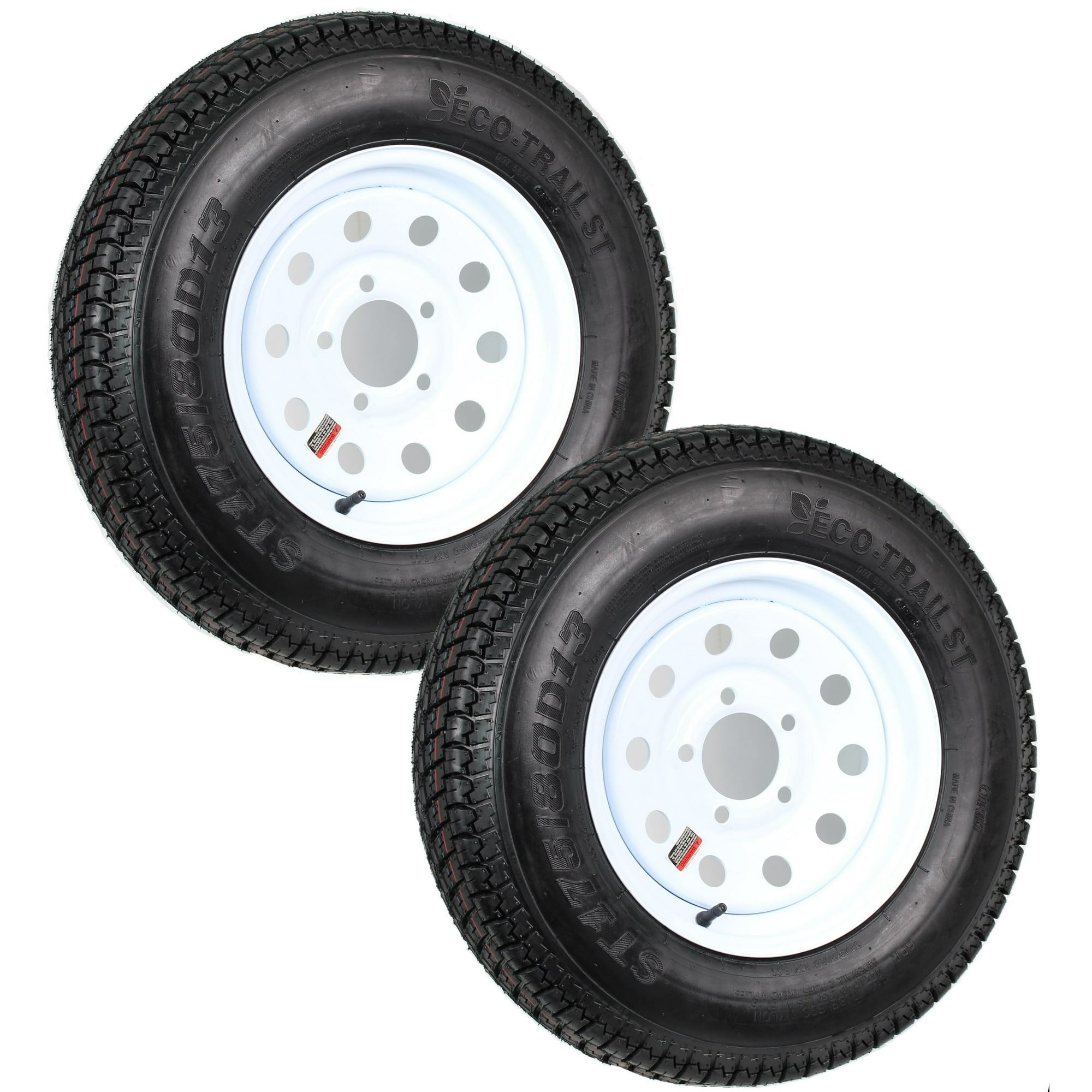 eCustomrim 2-Pack Trailer Tire Rim ST175/80D13 Load C 13 Inch 5 Lug White Wheel
