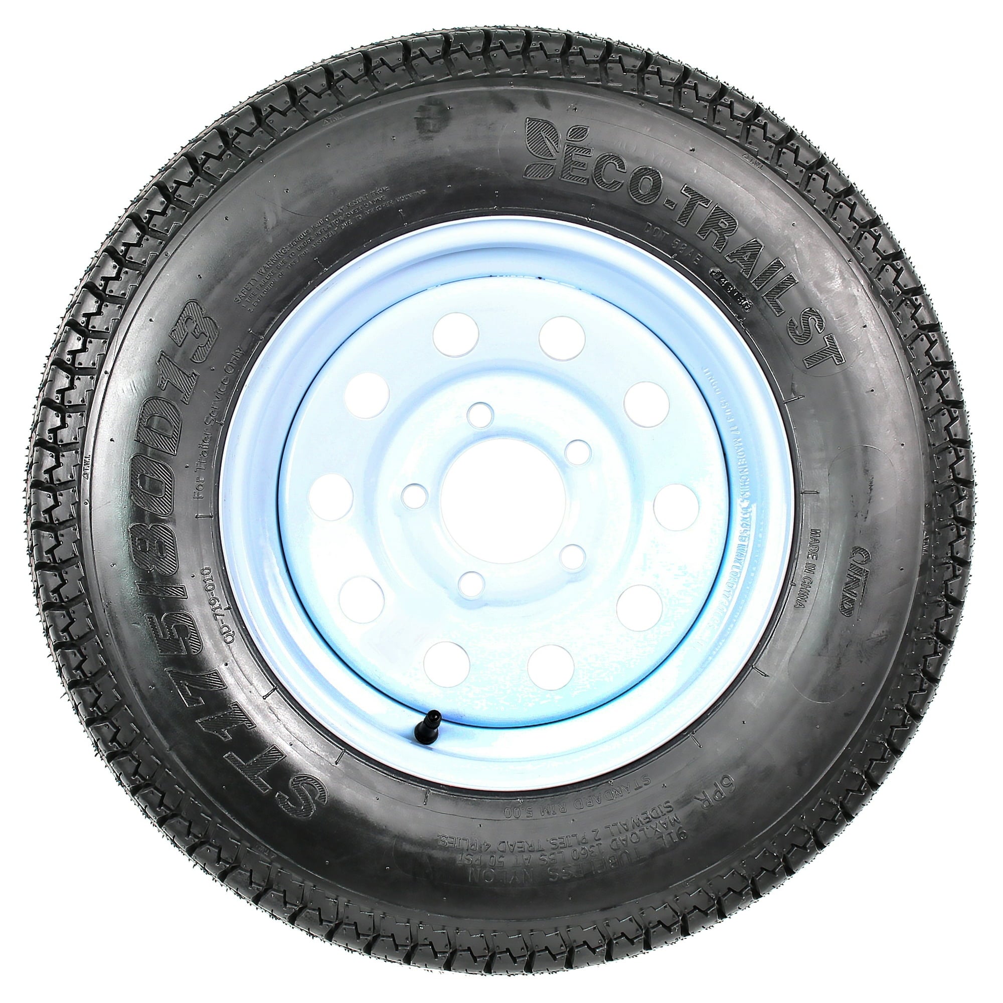 eCustomrim 2-Pack Trailer Tire Rim ST175/80D13 Load C 13 Inch 5 Lug White Wheel