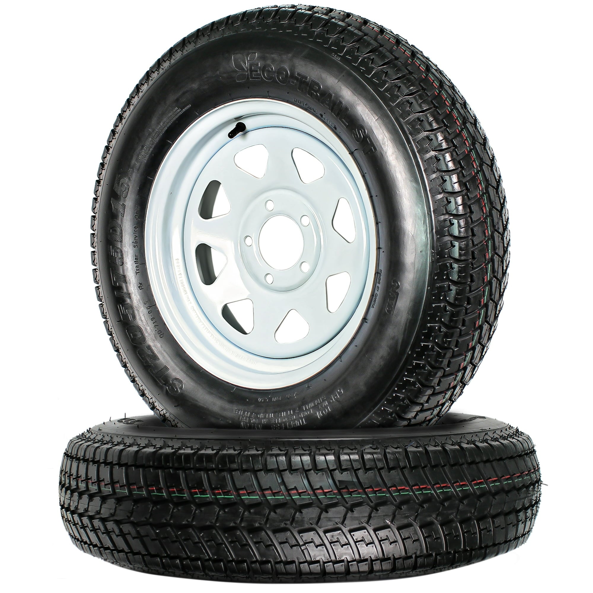 eCustomrim 2-Pack Trailer Tire Rim ST205/75D15 Load C 15 Inch 5 Lug White Wheel