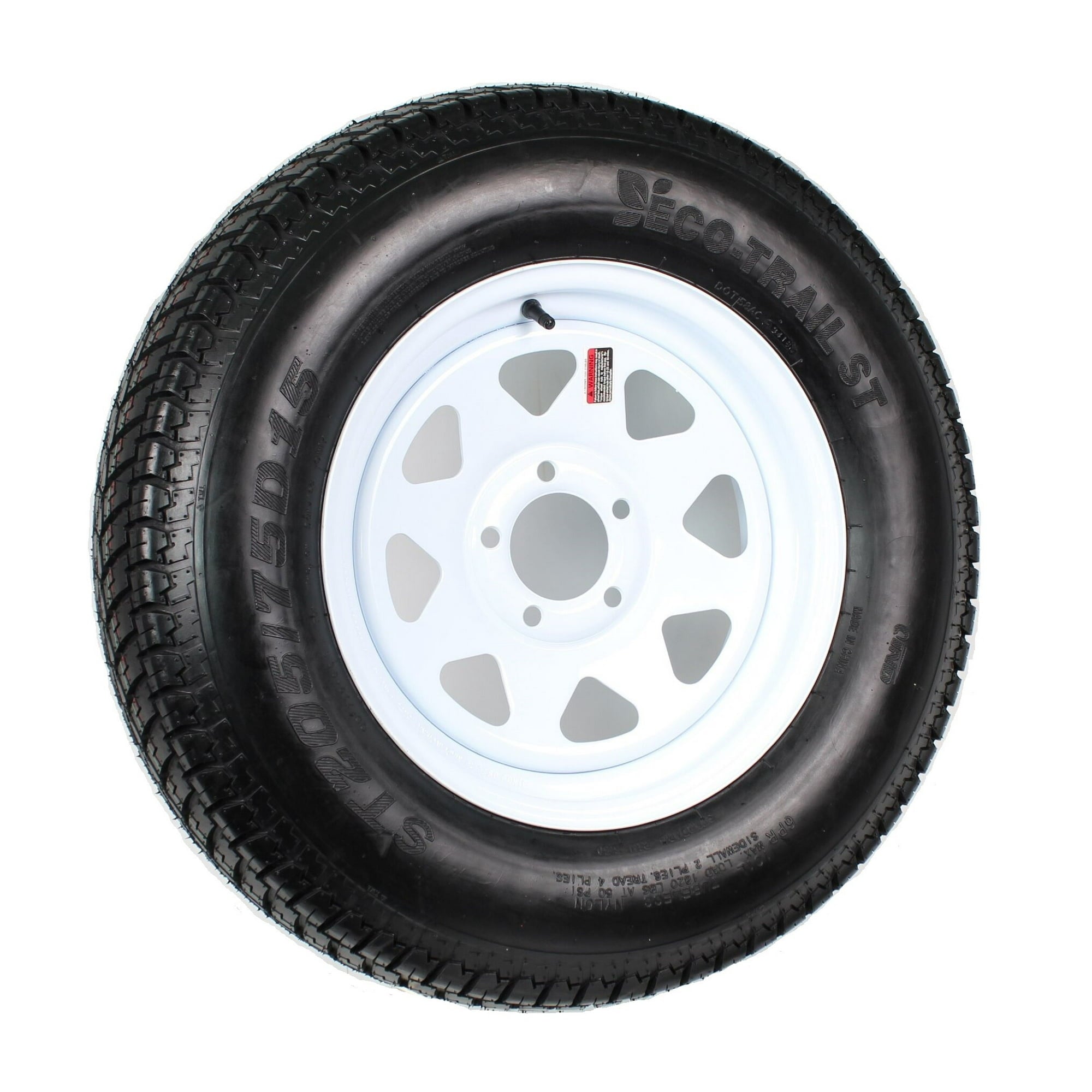 eCustomrim Trailer Tire Rim ST205/75D15 205/75 D LRC 4.5 in. Bolt Hole White Spoke Wheel