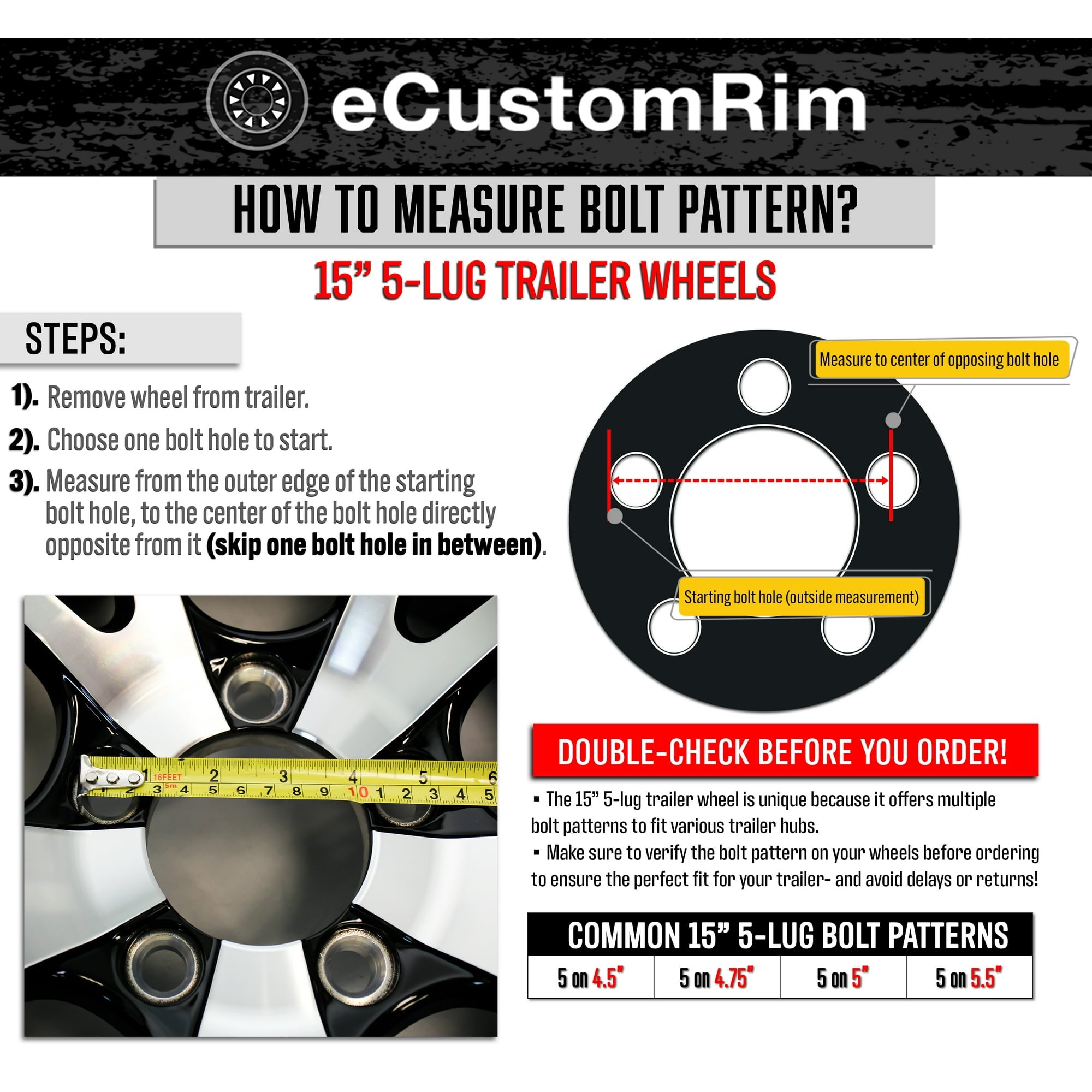 eCustomrim Trailer Tire Rim ST205/75D15 205/75 D LRC 4.5 in. Bolt Hole White Spoke Wheel
