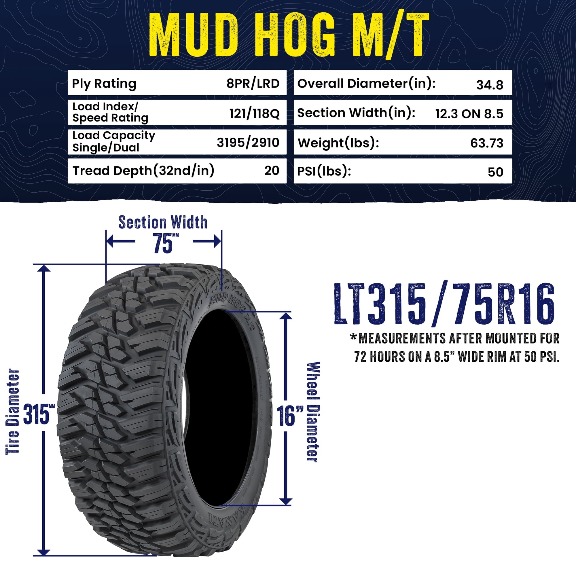 Kanati Tires Kanati Mud Hog Mud Terrain LT315/75R16 121/118Q D Light Truck Tire