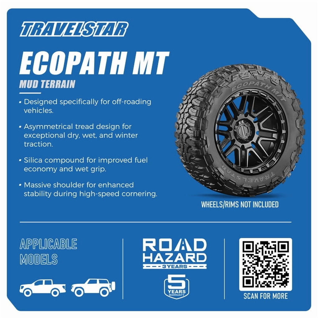 Travelstar EcoPath M/T 35X12.50R18 10 PR Load Range E 123Q SUV Light Truck Mud Terrain Tire 35/12.50/18(Tire Only)