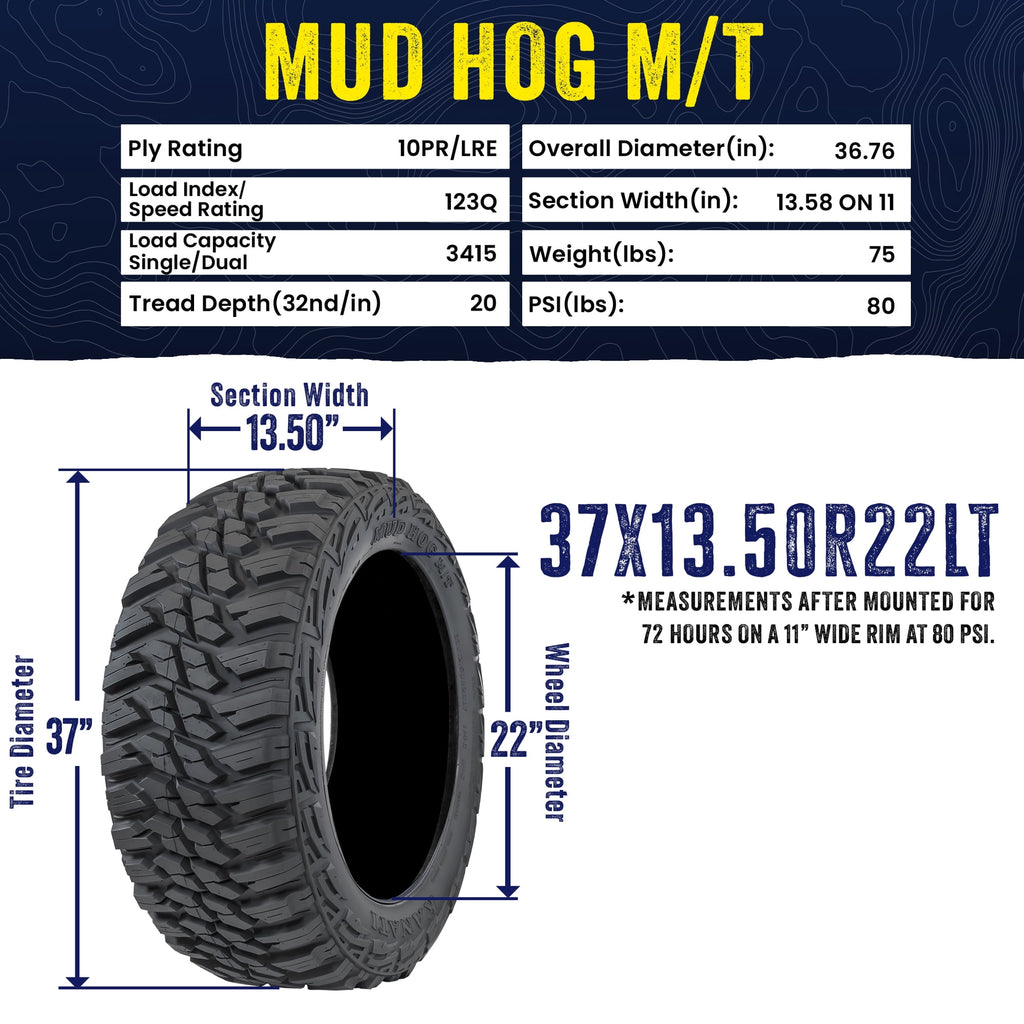 Kanati Tires Kanati Mud Hog M/T 37X13.50R22LT 123Q Mud Terrain Tire (Tire Only)