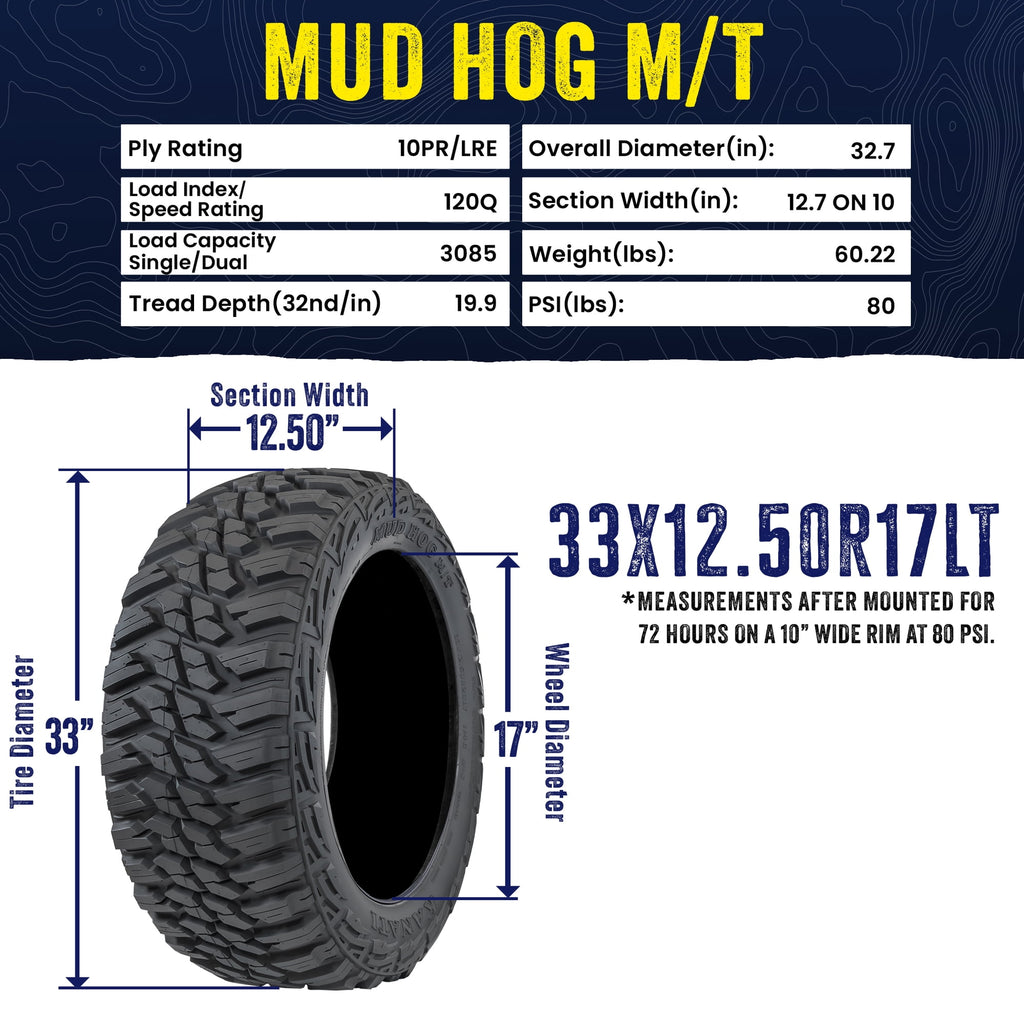 Kanati Tires Kanati Mud Hog M/T Mud Terrain LT33X12.50R17 120Q E Light Truck Tire