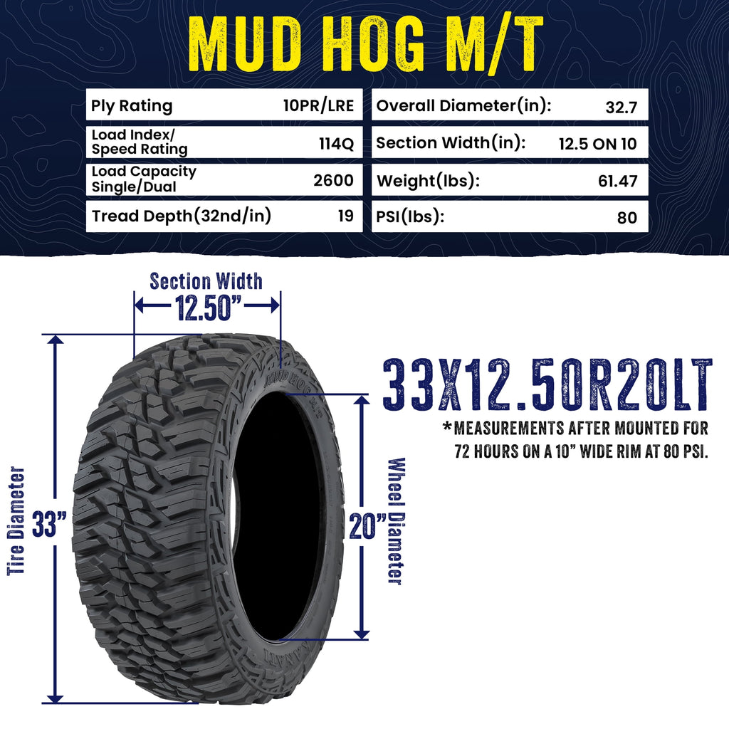 Kanati Tires Kanati Mud Hog M/T Mud Terrain LT33X12.50R20 114Q E Light Truck Tire