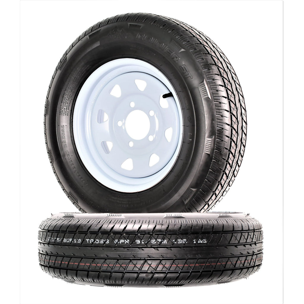 eCustomrim 2-Pack Trailer Tire Rim ST175/80R13 Load C 13 Inch 5 Lug White Wheel