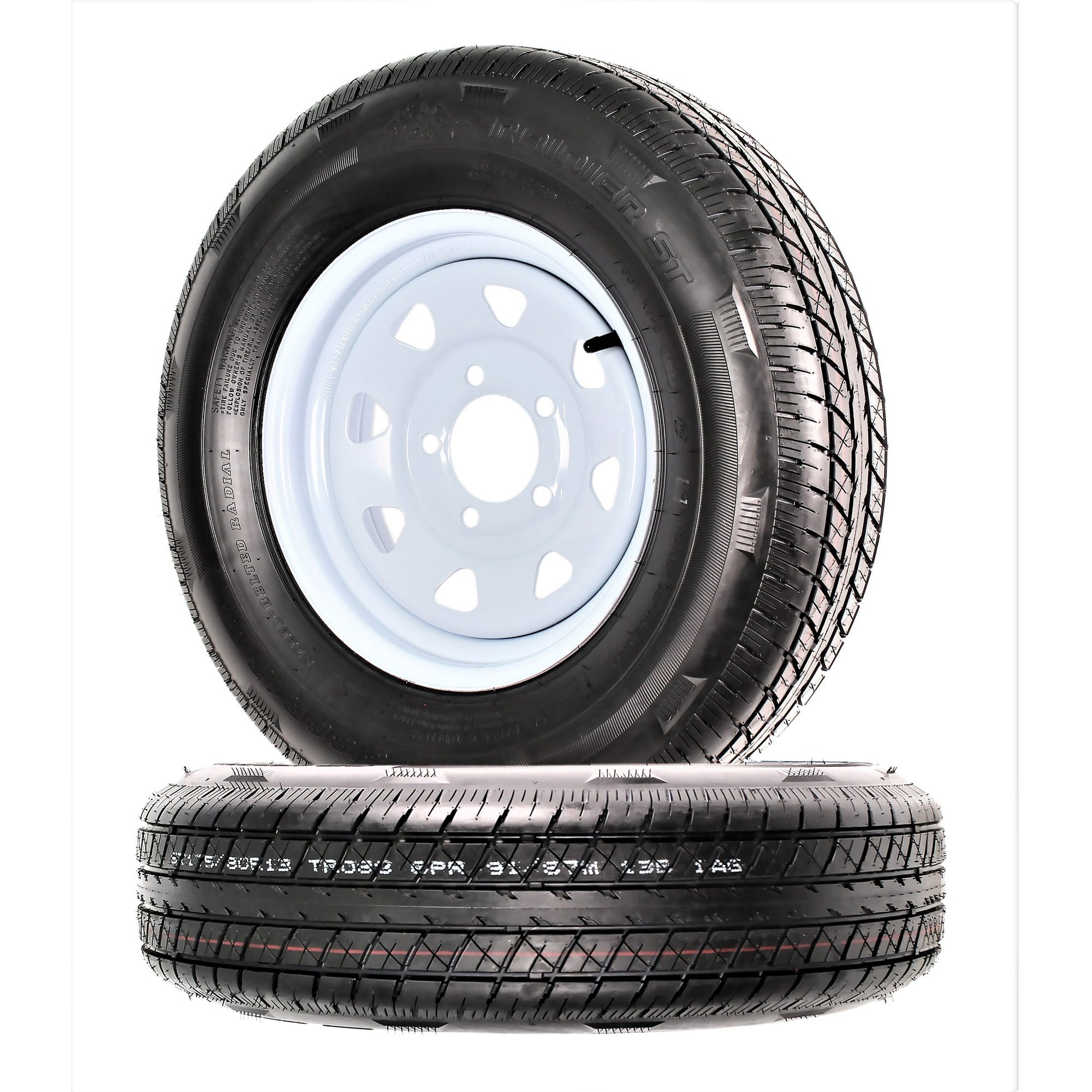 eCustomrim 2-Pack Trailer Tire Rim ST175/80R13 Load C 13 Inch 5 Lug White Wheel