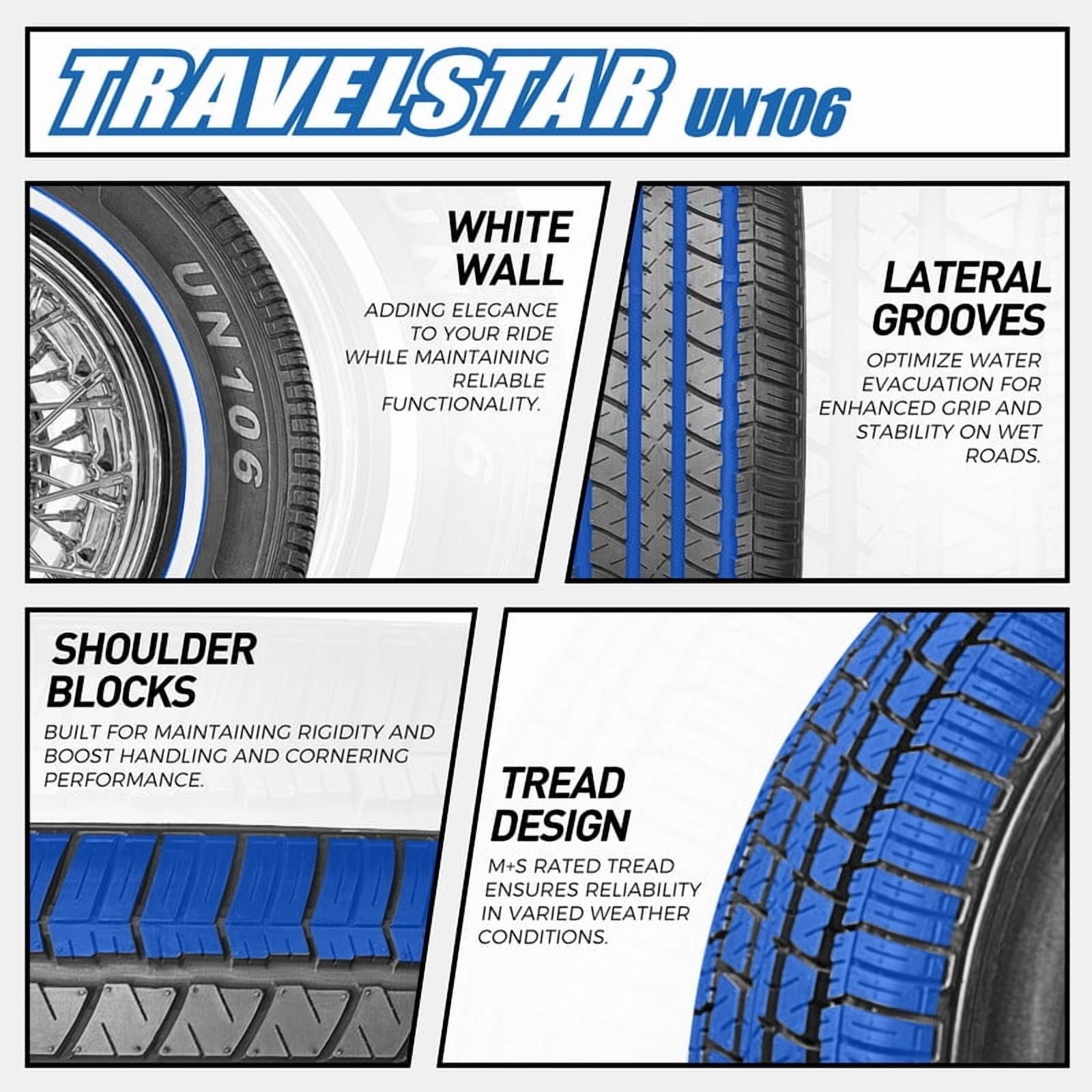 Travelstar UN106 All Season 215/75R15 100S Passenger Tire 215/75/15,White Wall 18mm(Tire Only)